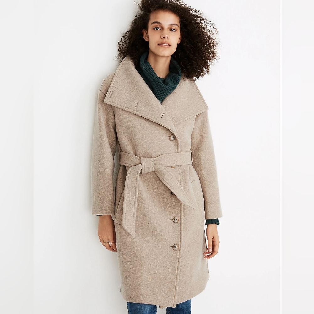 Madewell Copenhagen Belted Coat Insuluxe Cashmere Wool Blend size XXL Oatmeal